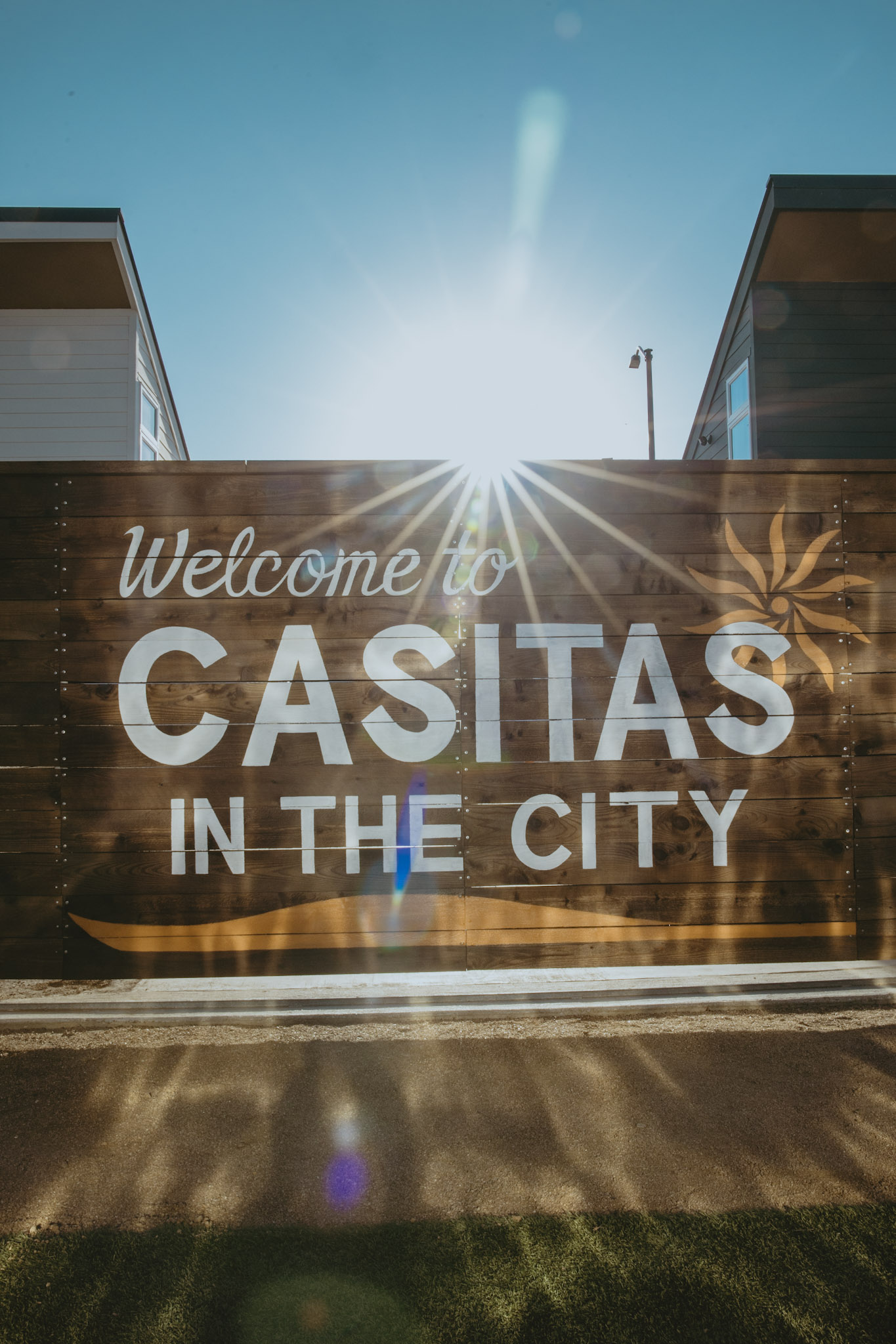 The Welcome to Casitas in the City sign at Hotel SOMA Fort Worth