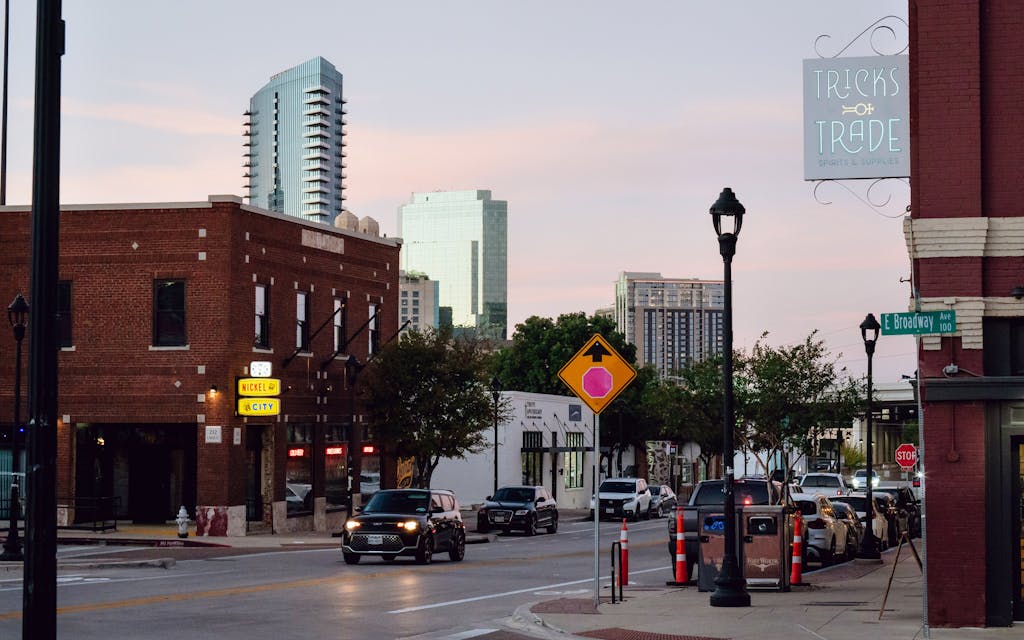 A walkable South Main Village block lined with independent shops and restaurants